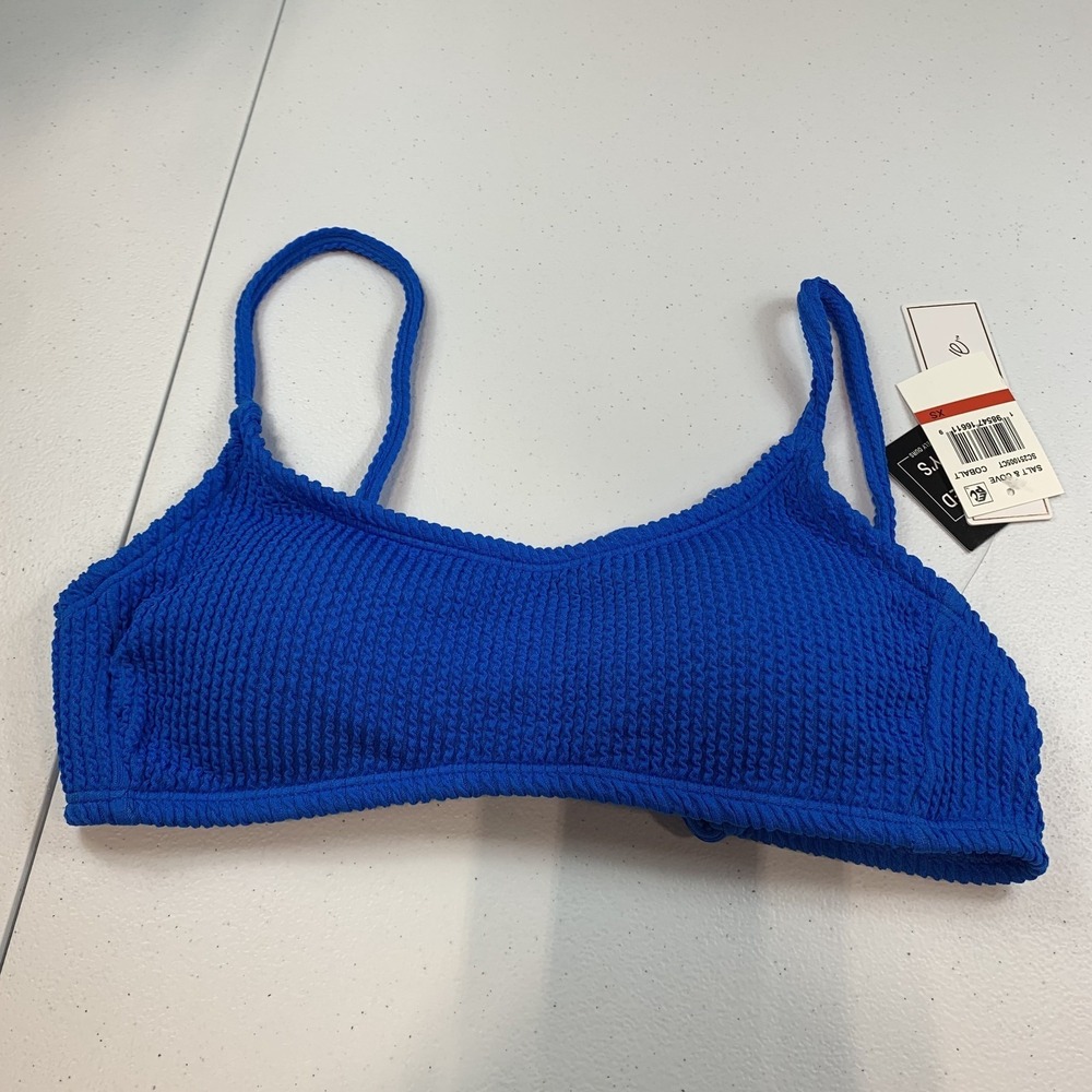 Salt & Cove Junior's Swim Bikini Top XS Cobalt Blue Bralette Ribbed Tie Back